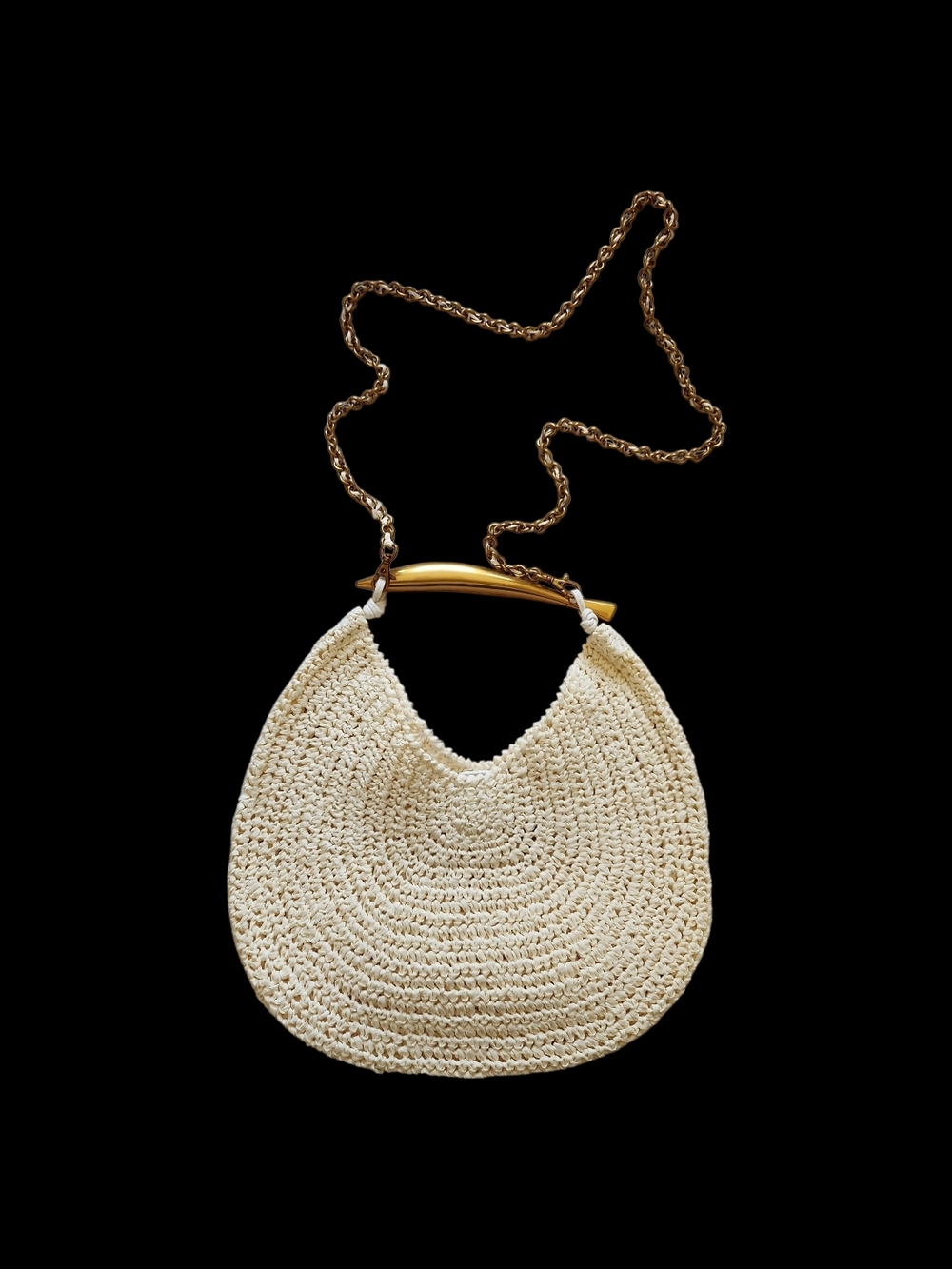 Woven Cream Crochet Bag with Gold Chain